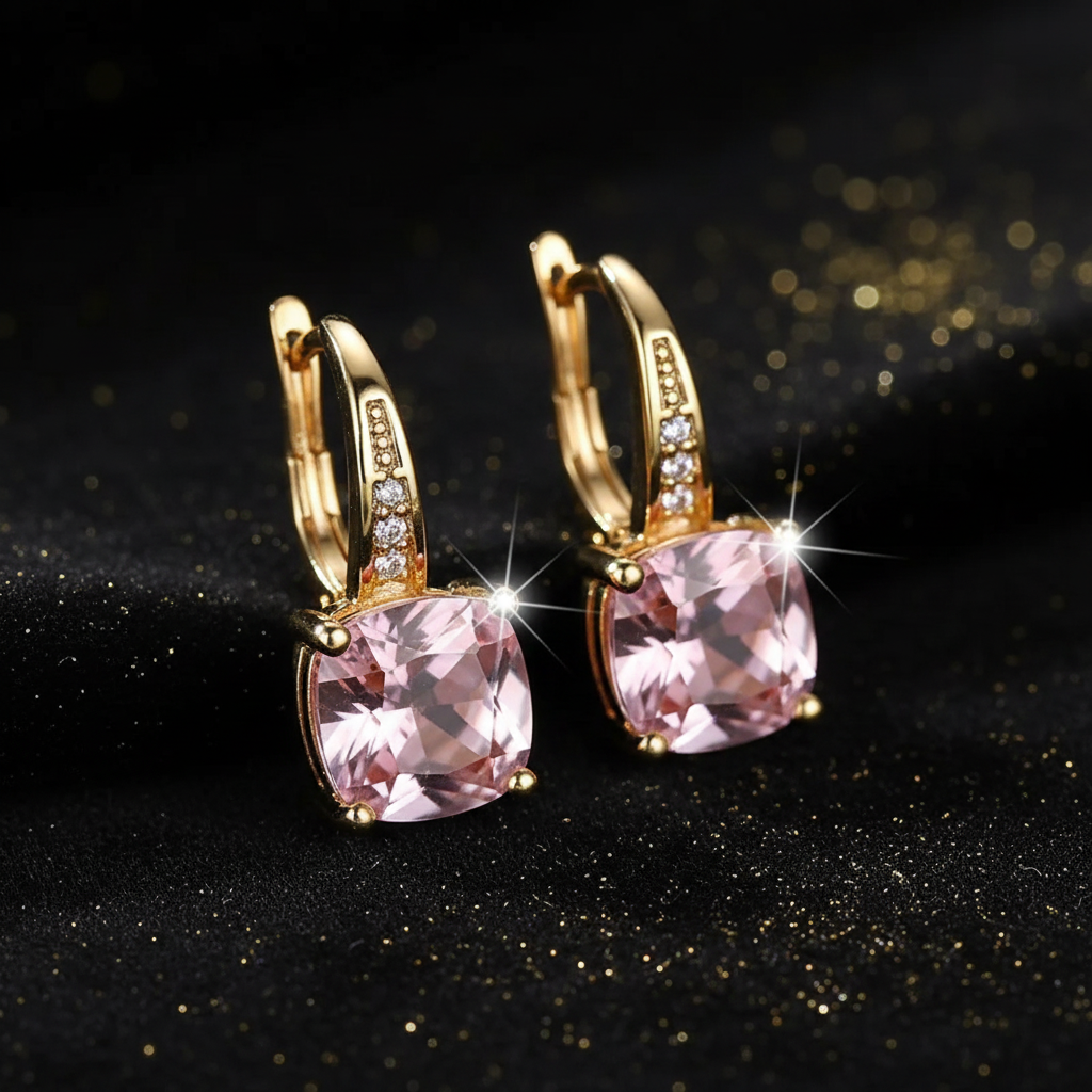 Mystic Pink Sapphire Stone Hoop Gold Earrings
