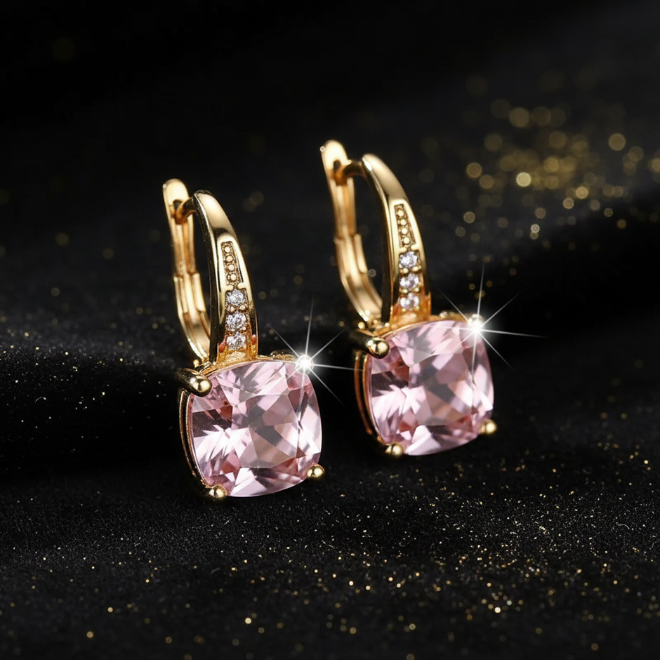 Mystic Pink Sapphire Stone Hoop Gold Earrings