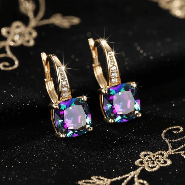 Mystic Rainbow Topaz Stone Hoop Gold Earrings - DP Online