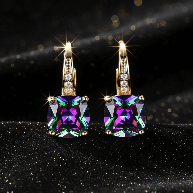 Mystic Rainbow Topaz Stone Hoop Gold Earrings - DP Online