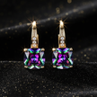 Mystic Rainbow Topaz Stone Hoop Gold Earrings - Front On Sparkle