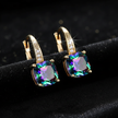 Mystic Rainbow Topaz Stone Hoop Gold Earrings - V2