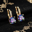 Mystic Rainbow Topaz Stone Hoop Gold Earrings - V3
