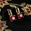 Mystic Ruby Stone Hoop Gold Earrings - V3