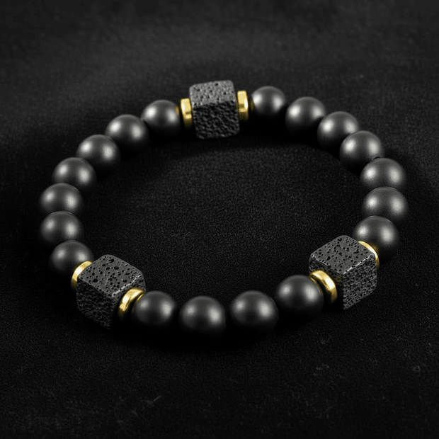 Natural 8mm Black Gold Stone Crystal Stretch Bracelet - DP Online