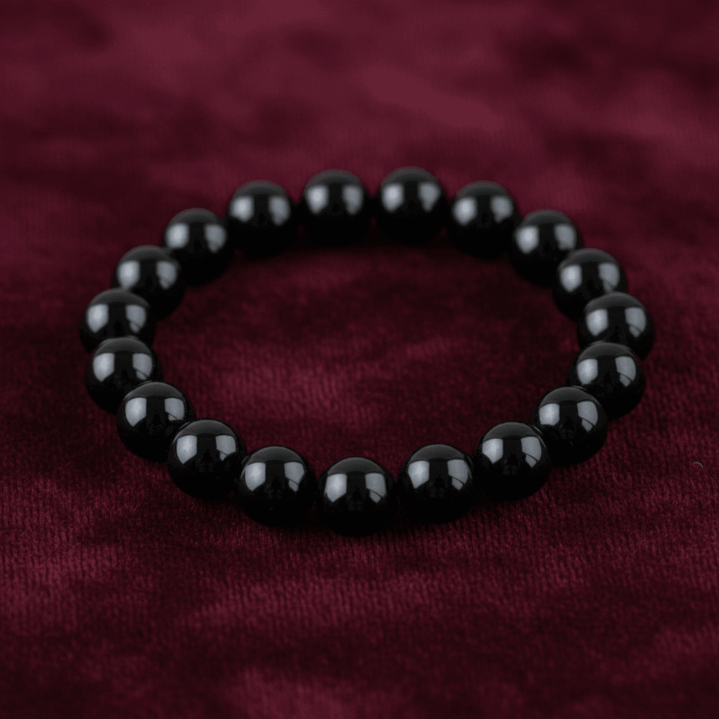 Natural 8mm Black Onyx Crystal Stone Polished Stretch Bracelet - DP Online
