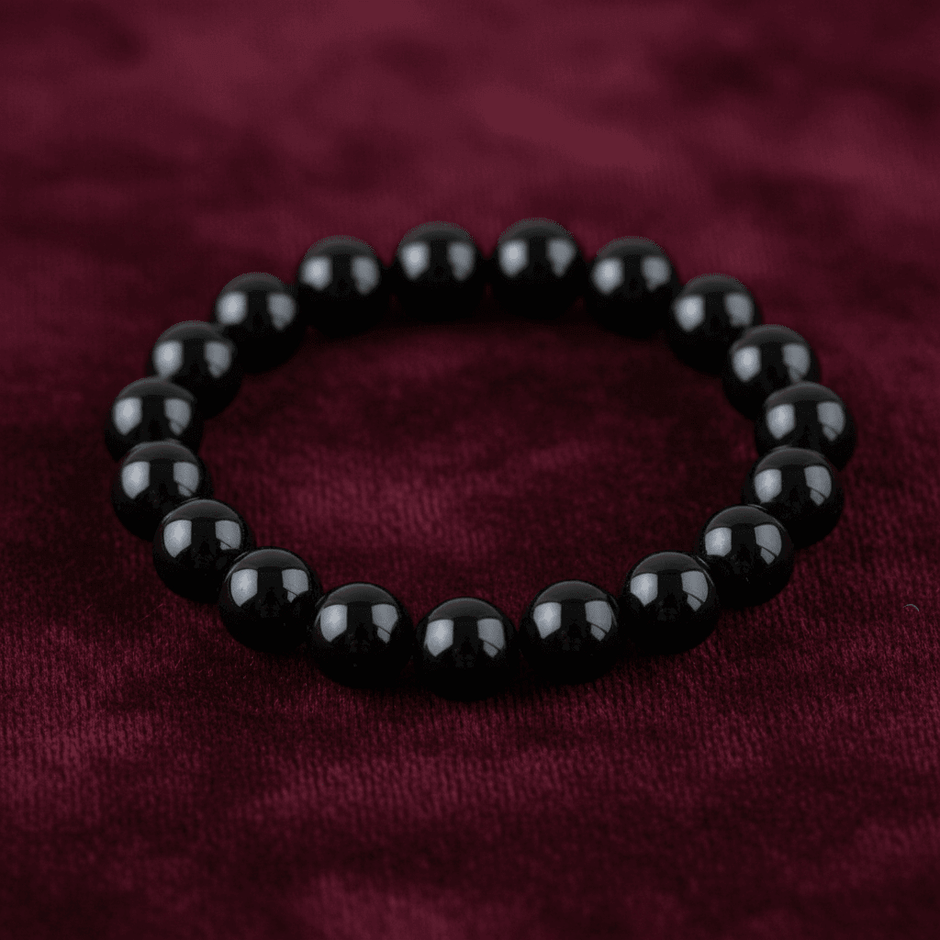 Natural 8mm Black Onyx Crystal Stone Polished Stretch Bracelet - DP Online