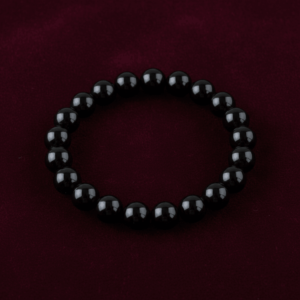 Natural 8mm Black Onyx Crystal Stone Polished Stretch Bracelet - DP Online