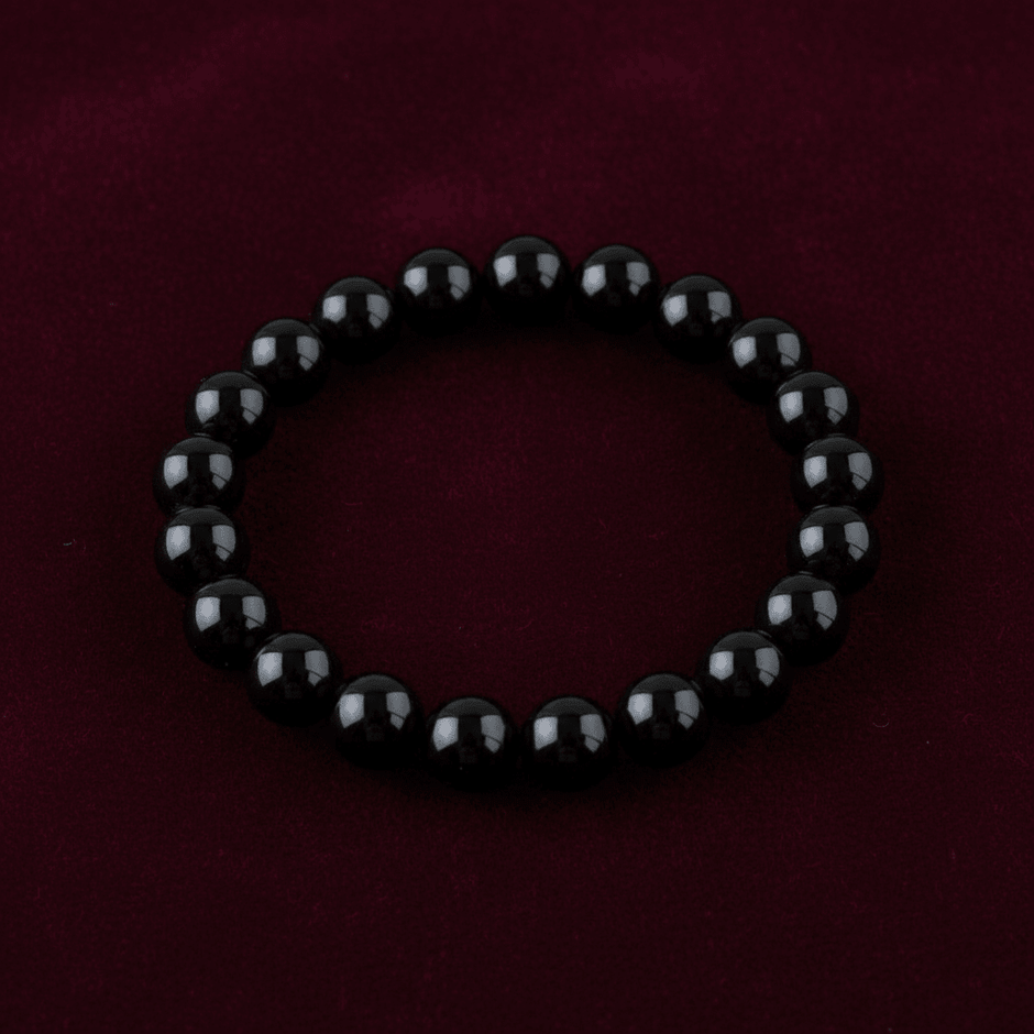 Natural 8mm Black Onyx Crystal Stone Polished Stretch Bracelet - DP Online