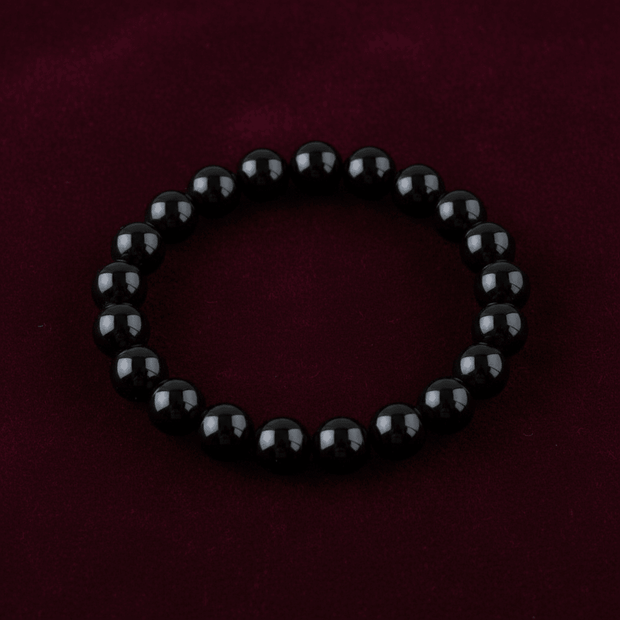 Natural 8mm Black Onyx Crystal Stone Polished Stretch Bracelet - DP Online