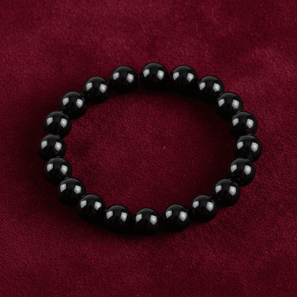 Natural 8mm Black Onyx Crystal Stone Polished Stretch Bracelet - DP Online