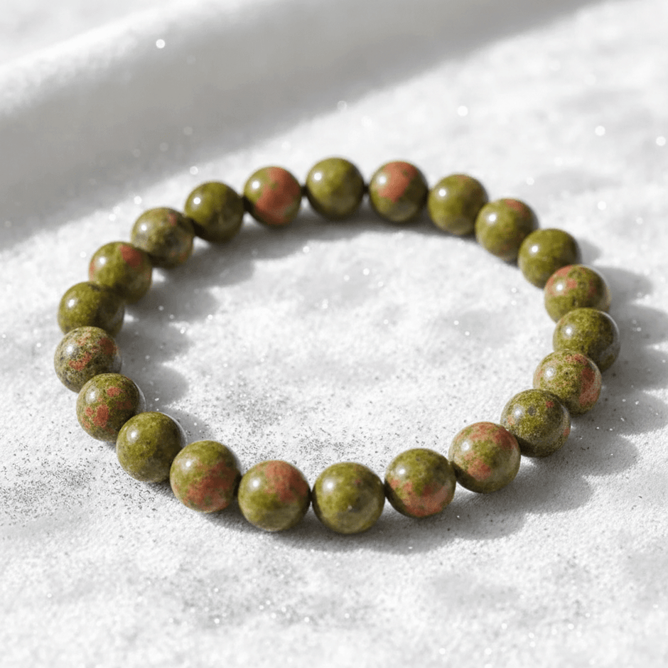 Natural 8mm Unakite Crystal Stone Bracelet - DP Online