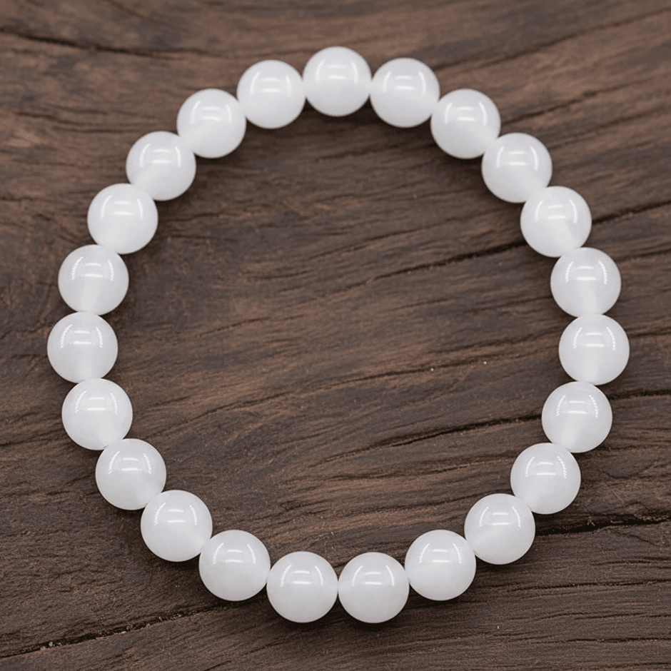 Natural 8mm White Jade Crystal Stone Bracelet - DP Online