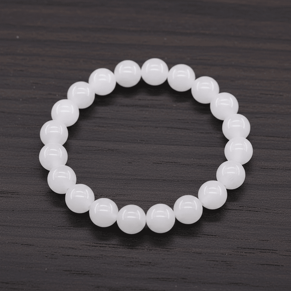 Natural 8mm White Jade Crystal Stone Bracelet - DP Online