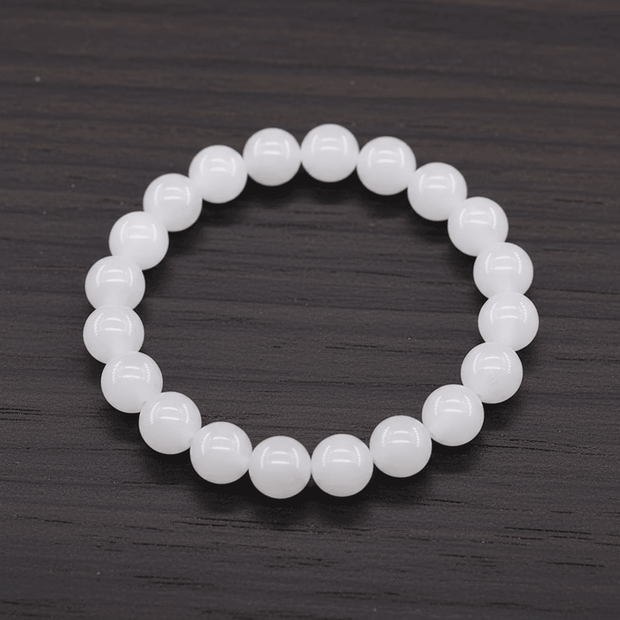 Natural 8mm White Jade Crystal Stone Bracelet - DP Online