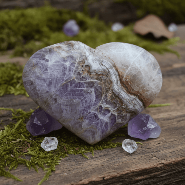 Natural Amethyst & Mexican Lace Agate Crystal Stone Heart - DP Online