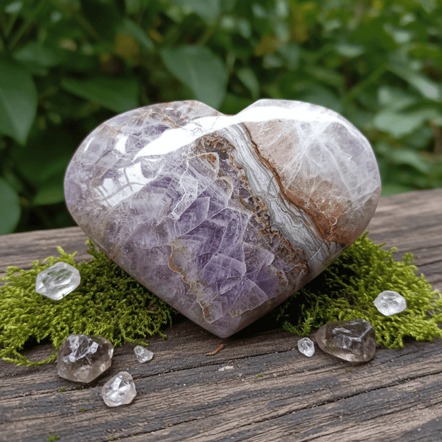 Natural Amethyst & Mexican Lace Agate Crystal Stone Heart - DP Online