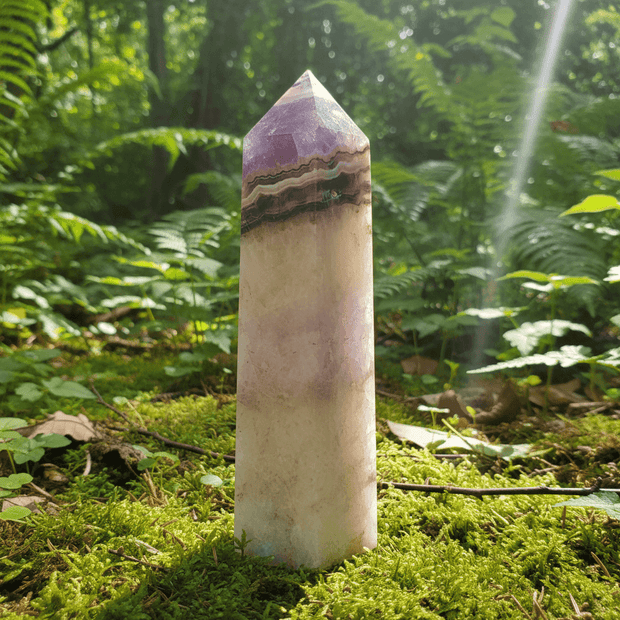 Natural Amethyst & Mexican Lace Agate Crystal Stone Tower - DP Online