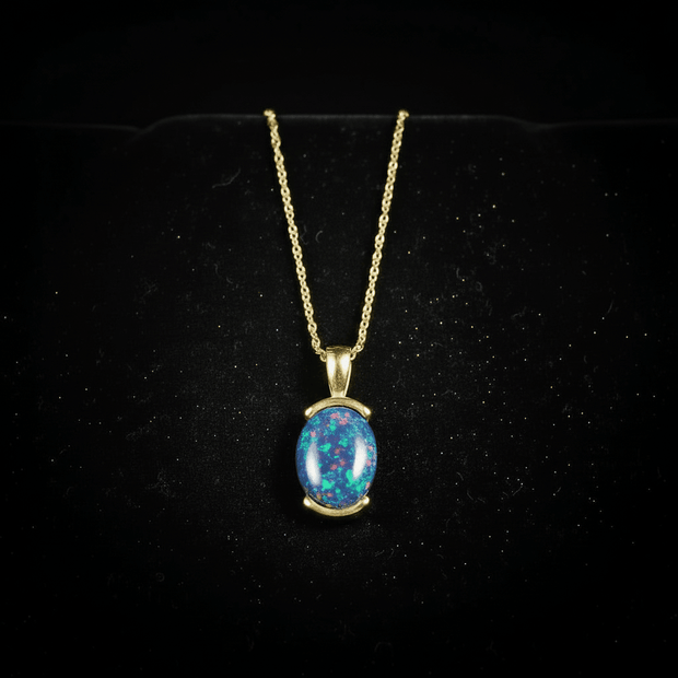 Natural Australian Triplet Opal 10 x 8mm 9ct Gold Stainless Steel Pendant Necklace - DP Online
