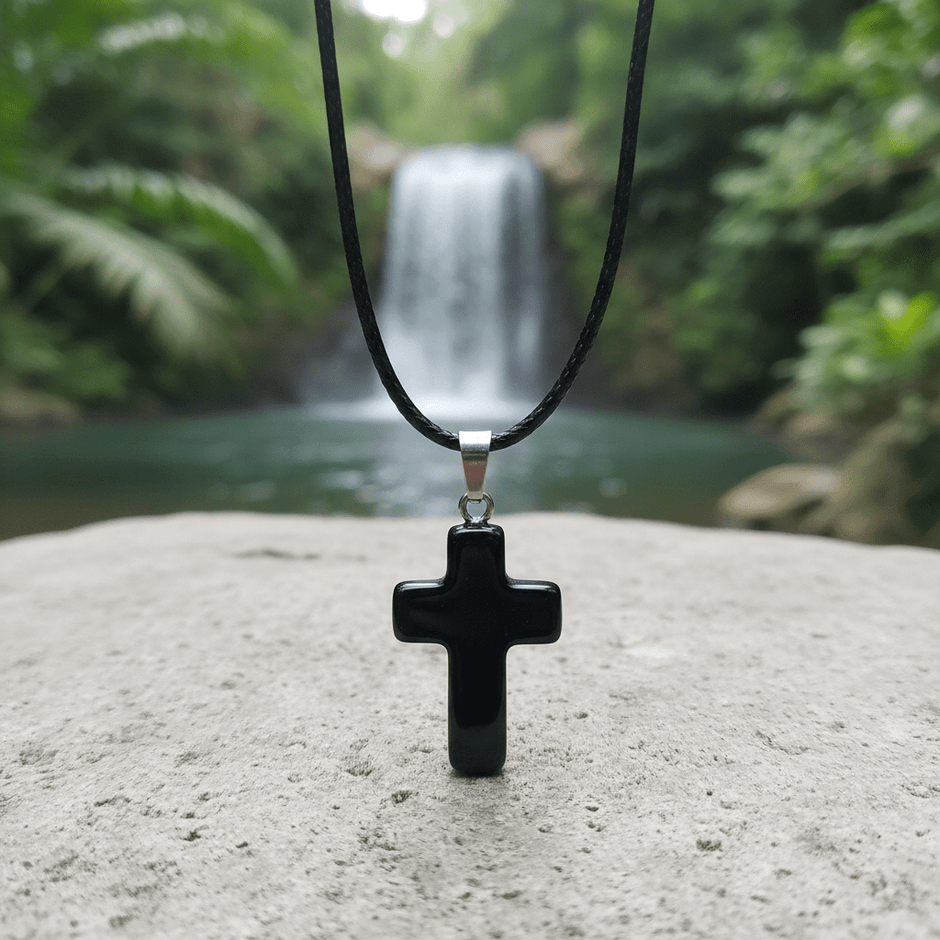Natural Black Obsidian Crystal Stone Pendant Necklace - DP Online