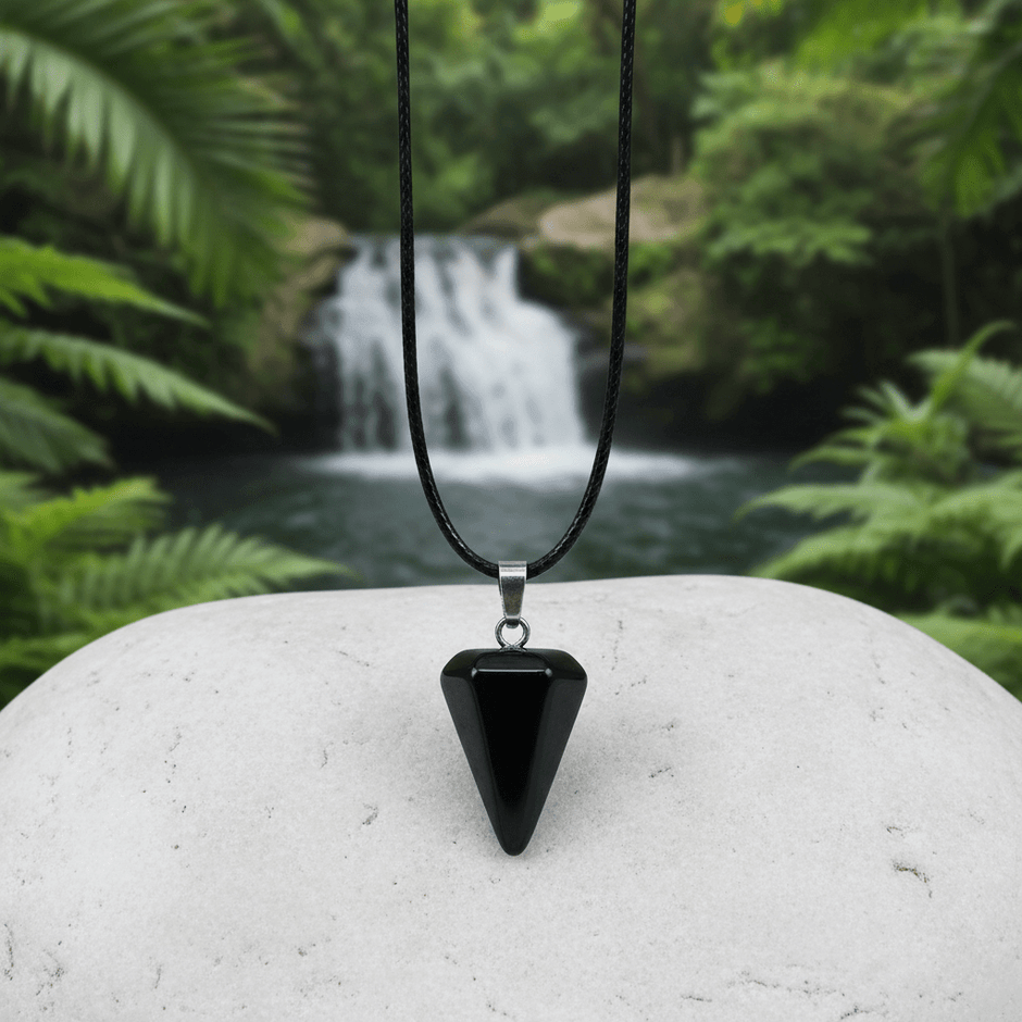 Natural Black Obsidian Crystal Stone Pendant Necklace - DP Online