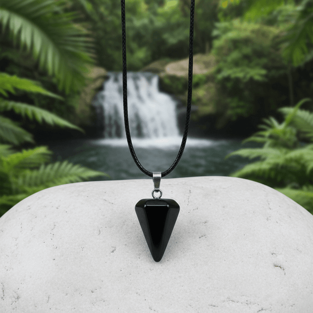 Natural Black Obsidian Crystal Stone Pendant Necklace - DP Online