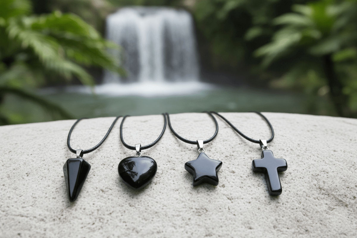 Natural Black Obsidian Crystal Stone Pendant Necklace - DP Online