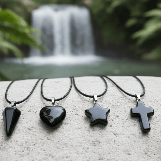 Natural Black Obsidian Crystal Stone Pendant Necklace - DP Online