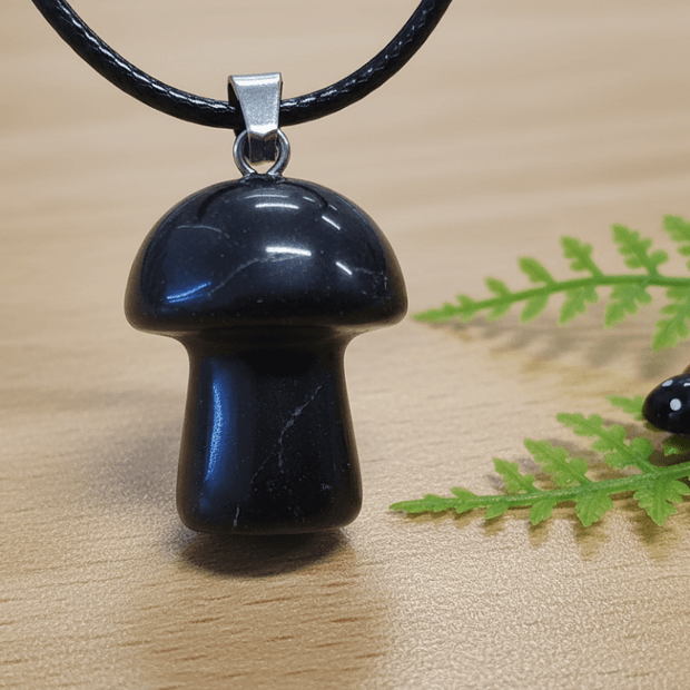 Natural Black Tourmaline Stone Mushroom Pendant Necklace - DP Online