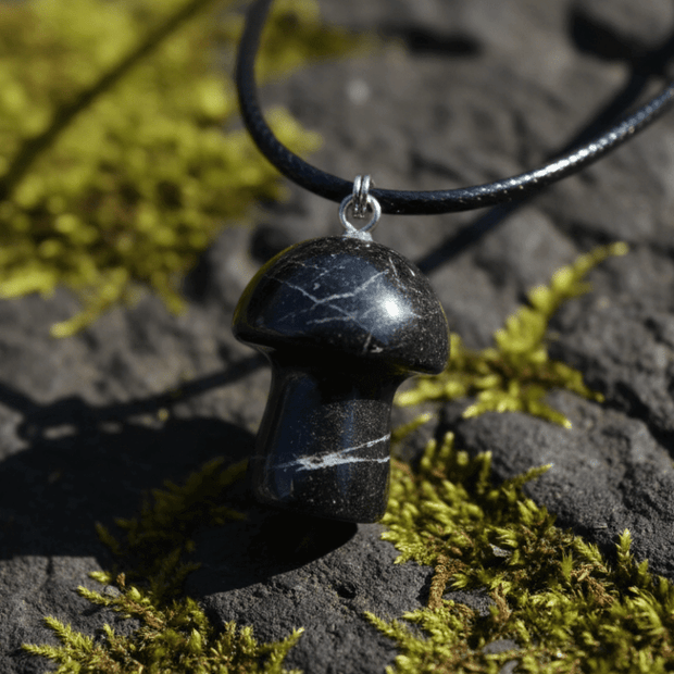 Natural Black Tourmaline Stone Mushroom Pendant Necklace - DP Online