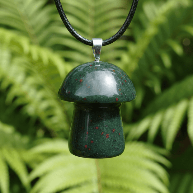 Natural Bloodstone Stone Mushroom Pendant Necklace - DP Online