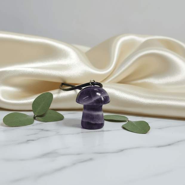 Natural Chevron Amethyst Stone Mushroom Pendant Necklace - DP Online