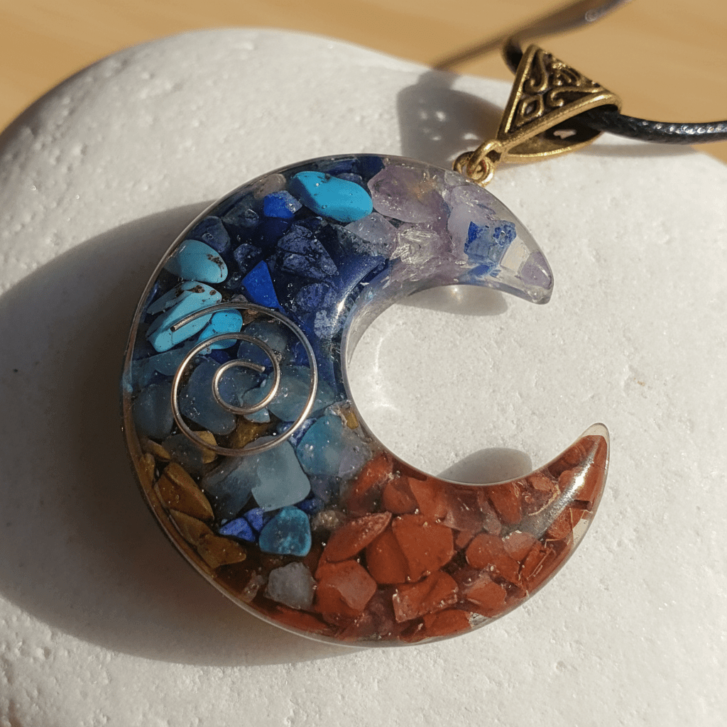 Natural Crystal Resin Moon Pendant Necklace - DP Online
