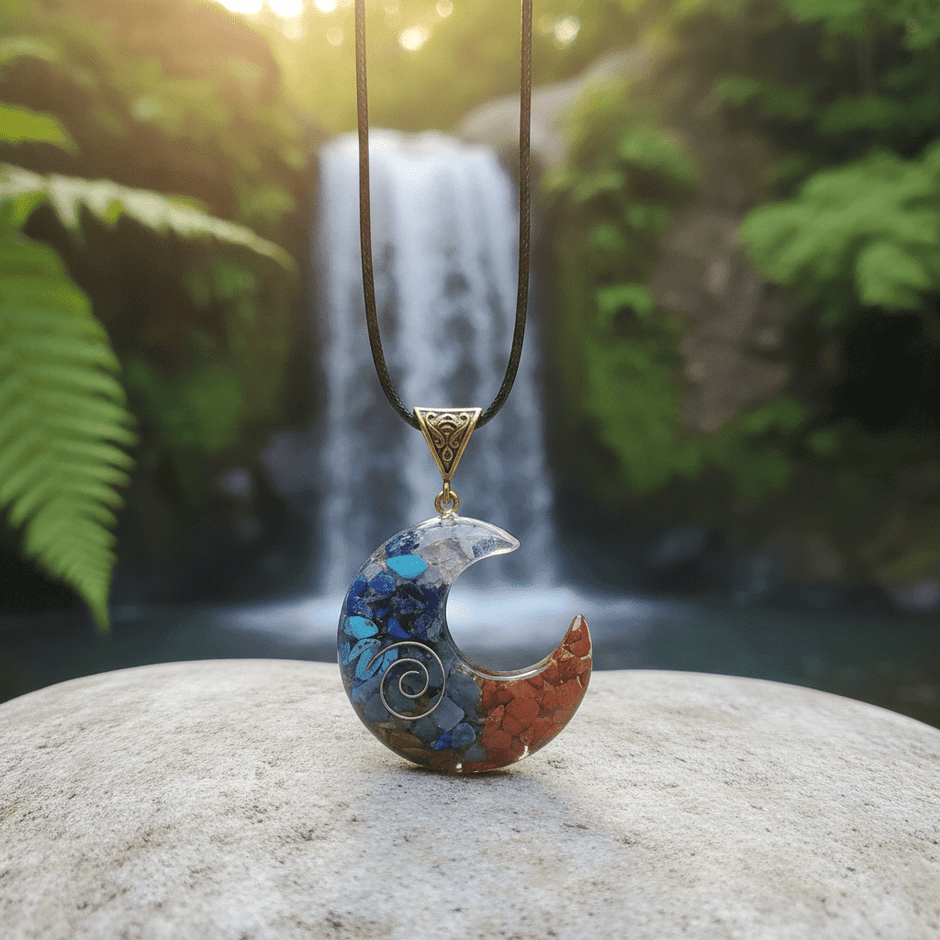 Natural Crystal Resin Moon Pendant Necklace - DP Online