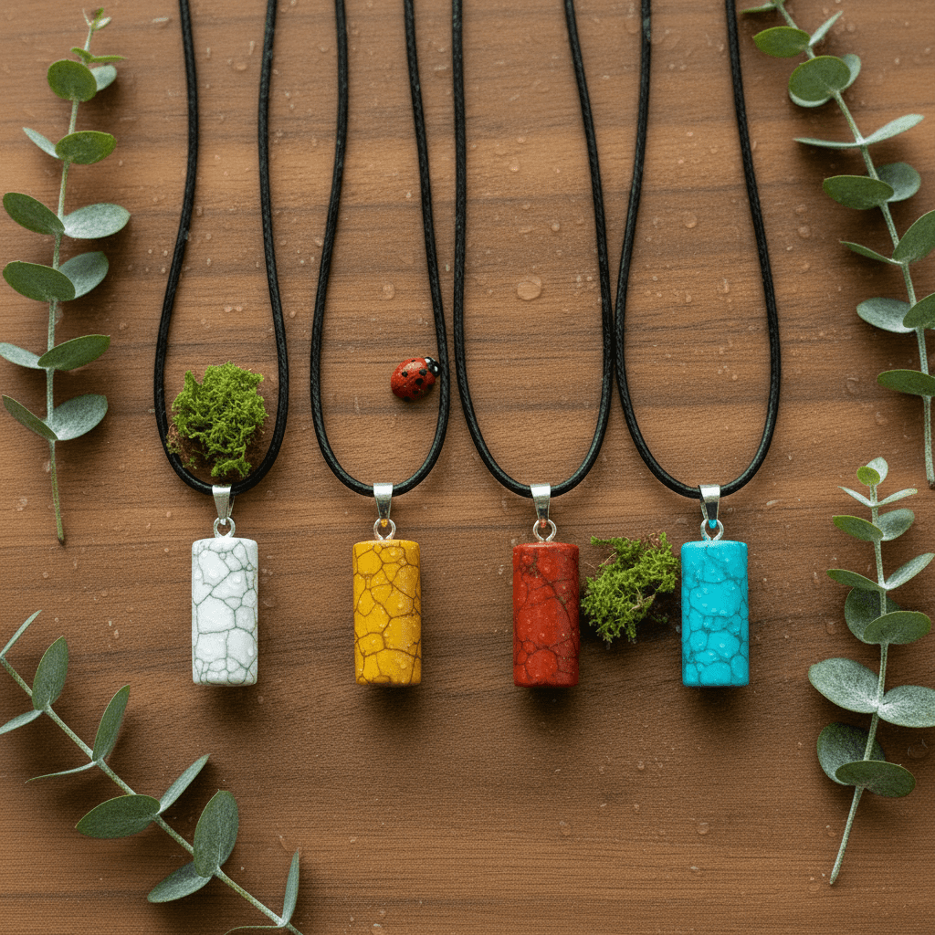 Natural Crystal Stone Cylinder Pendant Necklace | Howlite Collection - DP Online