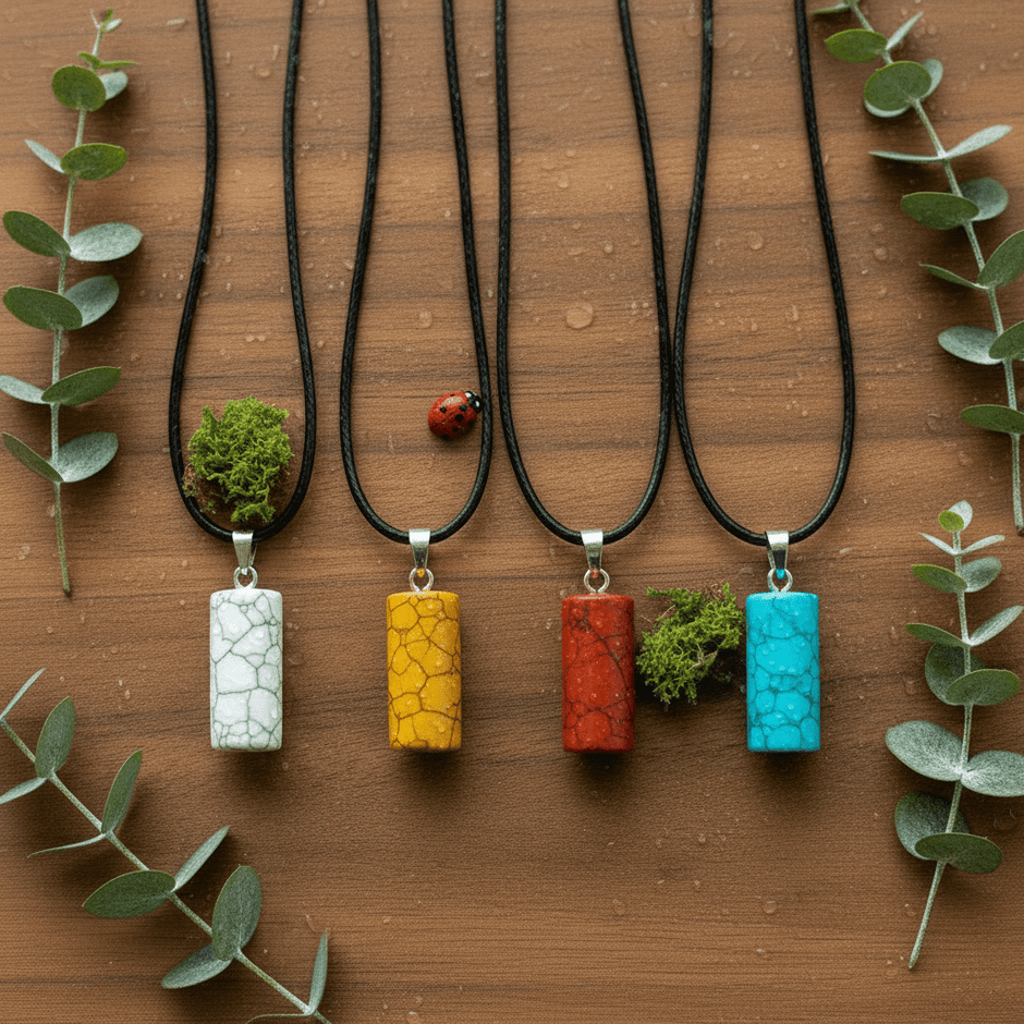 Natural Crystal Stone Cylinder Pendant Necklace | Howlite Collection - DP Online