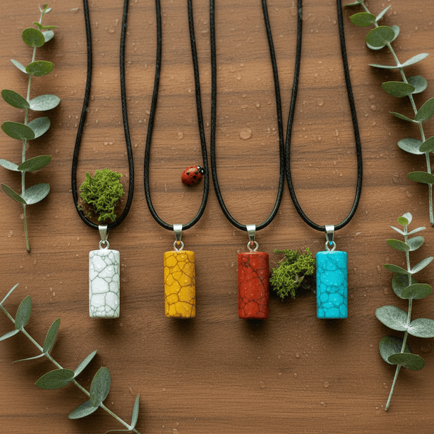 Natural Crystal Stone Cylinder Pendant Necklace | Howlite Collection - DP Online