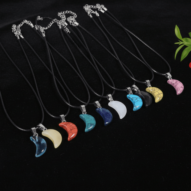 Natural Crystal Stone Moon Pendant Necklaces - DP Online