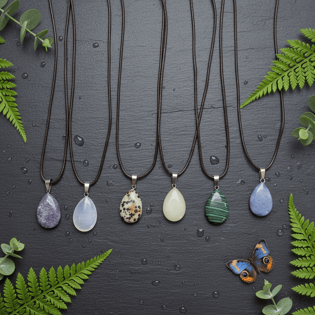 Natural Crystal Stone Teardrop Pendant Necklaces - DP Online