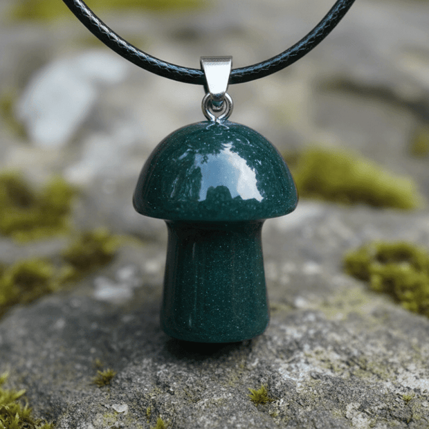 Natural Dark Green Aventurine Stone Mushroom Pendant Necklace - DP Online