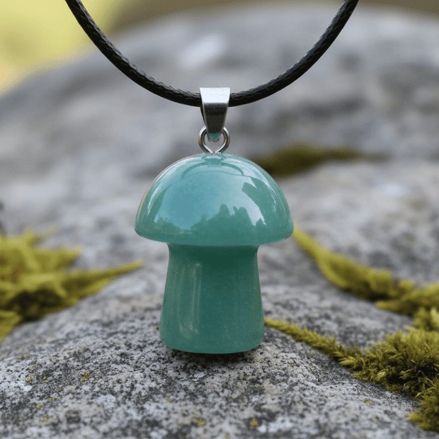 Natural Green Aventurine Stone Mushroom Pendant Necklace - DP Online