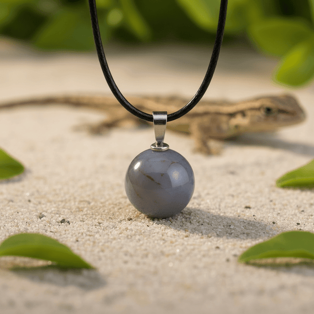Natural Grey Agate Stone Orb Pendant Necklace - DP Online