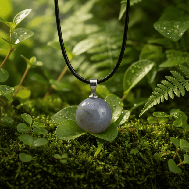 Natural Grey Agate Stone Orb Pendant Necklace - DP Online