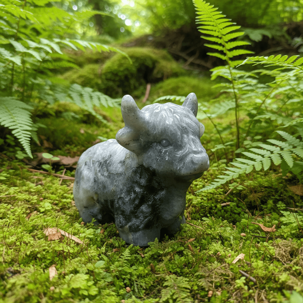Natural Labradorite Highland Cow Crystal Stone Carving - DP Online