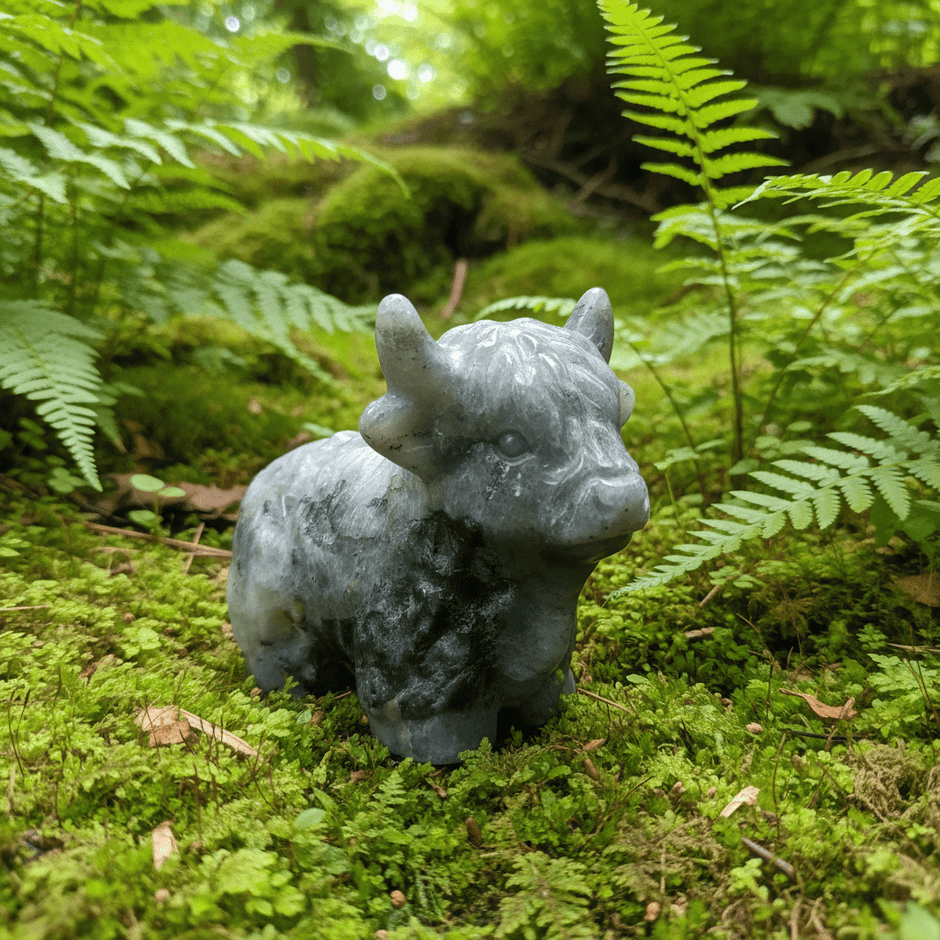 Natural Labradorite Highland Cow Crystal Stone Carving - DP Online