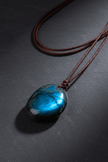 Natural Labradorite Stone Pendant Brown Cord Necklaces - DP Online