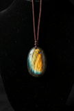 Natural Labradorite Stone Pendant Brown Cord Necklaces - DP Online