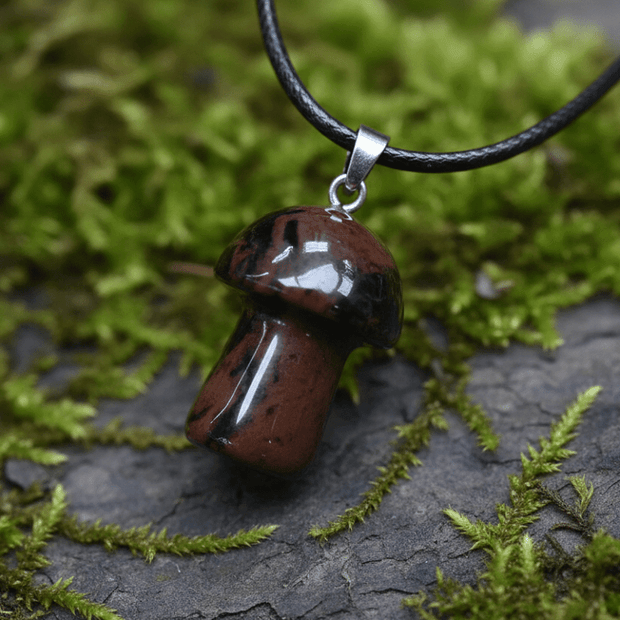 Natural Mahogany Obsidian Stone Mushroom Pendant Necklace - DP Online