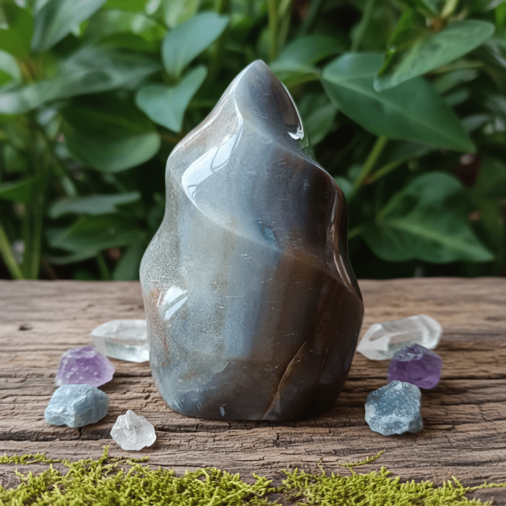 Natural Ocean Jasper Crystal Stone Flame - DP Online