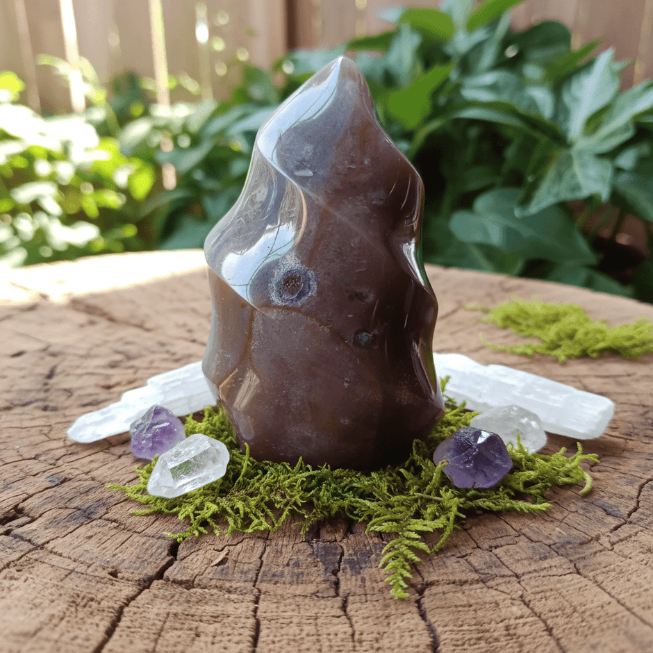 Natural Ocean Jasper Crystal Stone Flame - DP Online